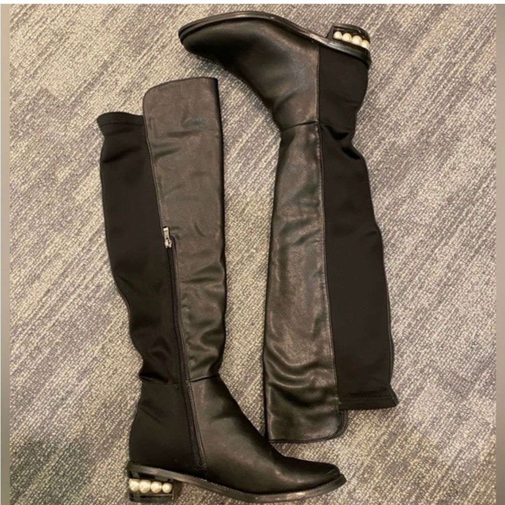 Catherine Malendrino riding Knee high pearl heeled boots with zipper